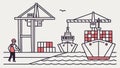Dynamic port operations with cargo ship and workers, logistics and shipping, vector design Generative AI Royalty Free Stock Photo