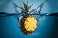 A dynamic portrayal of water splash with sliced pineapple