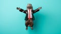 Dynamic Pose: Sculpture Of A Beaver In A Suit On Turquoise Background