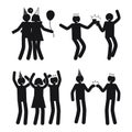 Dynamic Poses of People at Party White Silhouettes