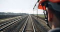 Dynamic POV Shot of Twin Railway Tracks Speeding into the Horizon from the Perspective of a Train Operator Royalty Free Stock Photo