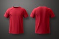Dynamic presentation, red t-shirt mockup, front and back view Isolated