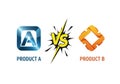 Dynamic product comparison visual with distinct branding for Product A versus Product B Royalty Free Stock Photo
