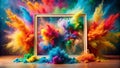 Dynamic Product Showcase Explosive Color Burst Double Exposure Design for Captivating Marketing Materials Royalty Free Stock Photo