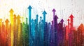 Dynamic progress graph displays multiple colorful arrows pointing upwards representing various aspects growth and