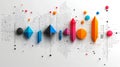 dynamic progress graph features colorful upward pointing arrows and geometric shapes arranged clean white background