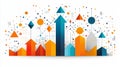 dynamic progress graph features upward pointing arrows orange and blue highlighted geometric shapes like triangles and
