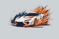 Dynamic racing car in splashes. Extreme sport illustration.