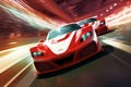 Dynamic racing scene: Red and white cars demonstrate their speed and design in the race