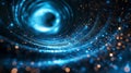A dynamic and radiant blue vortex surrounded by intricate array of sparkling particles, vortex appears to be in motion
