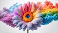 Dynamic rainbow flower with multicolored clouds, suitable for wellness campaigns