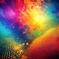 Dynamic Rainbow Paint Splatter and Halftone Pattern Background abstract bright Royalty Free Stock Photo