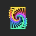 Dynamic rectangles spiral geometric elements colorful psychedelic design with vibrant rainbow gradient, futuristic digital art,