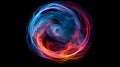 Dynamic red and blue energy flow in circular pattern on black background. Royalty Free Stock Photo
