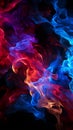 Dynamic red and blue flames dance against a black backdrop