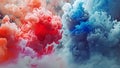 Dynamic red and blue smoke plumes, a mesmerizing spectacle