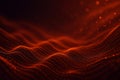 Dynamic red glowing wave of dots and lines on dark background representing abstract technology, data flow, network connection, and Royalty Free Stock Photo