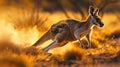 Dynamic red kangaroo in australian outback showcasing sharp detail in arid landscape Royalty Free Stock Photo