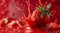 Dynamic red paint splash with tomato and strawberry elements for vibrant artistic composition Royalty Free Stock Photo