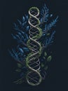 Dynamic representation of a DNA helix merging with nature\'s elements. AI Generated
