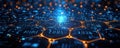Hexagonal digital circuitry illuminated with futuristic blue and amber lights