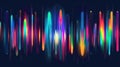 Dynamic representation of sound waves creates a music equalizer effect with colorful frequencies on a dark background, Ai