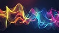 Dynamic representation of sound waves creates a music equalizer effect with colorful frequencies on a dark background, Ai