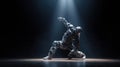 Dynamic Robot Dancer Performing on Stage Under a Spotlight in a Dark Setting Royalty Free Stock Photo