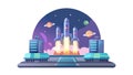Dynamic Rocket Launch in Futuristic Cityscape, vector design Generative AI Royalty Free Stock Photo