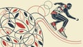 Dynamic Rollerblader with Abstract Organic Leaf Elements, vector design Generative AI Royalty Free Stock Photo