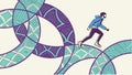 Dynamic runner on abstract geometric path, overcoming challenges, vector design Generative AI Royalty Free Stock Photo
