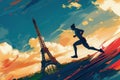 Dynamic runner in motion against Eiffel Tower backdrop. Vibrant colors, energetic movement, athletic determination. Abstract city