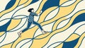Dynamic Runner on Wavy Geometric Path in Vibrant Blue and Yellow, Speed and Agility, vector design Generative AI Royalty Free Stock Photo