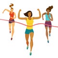 Dynamic running girls crossing finish line