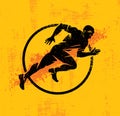 Dynamic Running Man Vector Illustration On Grunge Rough Background With Color Splash