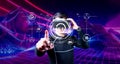 Innovative Virtual Reality User Engaging with Agile Technology and Interactive Graphics in a Futuristic Environment Royalty Free Stock Photo