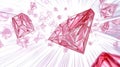 A dynamic scene of floating pink crystal-like shapes with light effects Royalty Free Stock Photo
