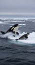 A dynamic scene in icy Antarctic waters features an orca (Orcinus orca) emerging Royalty Free Stock Photo