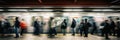 Dynamic scene subway station with a streak of a departing train and the bustle of city commuters Royalty Free Stock Photo