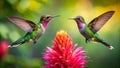 Dynamic scene with two fiery-throated hummingbirds
