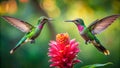 Dynamic scene with two fiery-throated hummingbirds