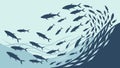 Dynamic School of Fish Swimming in a Wavy Aquatic Pattern, vector design Generative AI Royalty Free Stock Photo