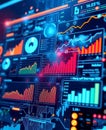 Digital data visualization with colorful graphs and charts displaying financial trends Royalty Free Stock Photo