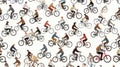 Dynamic Seamless Pattern of Various Cyclists in Action Royalty Free Stock Photo