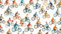Dynamic Seamless Pattern of Various Cyclists in Action Royalty Free Stock Photo