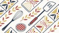 Geometric Kitchen Utensils and Arrows Pattern, Culinary Art, vector design Generative AI Royalty Free Stock Photo