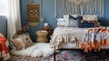 Dynamic Serenity: Eclectic Scandinavian Bedroom with Vibrant Patterns