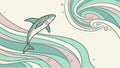 Dynamic Shark Leaping from Stylized Ocean Waves Illustration, vector design Generative AI Royalty Free Stock Photo