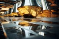 A dynamic shot of distorted reflections in a metallic surface Royalty Free Stock Photo