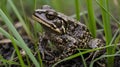 Dynamic Mid-Hop of Eastern Narrow-Mouthed Toad in Tall Grass Royalty Free Stock Photo